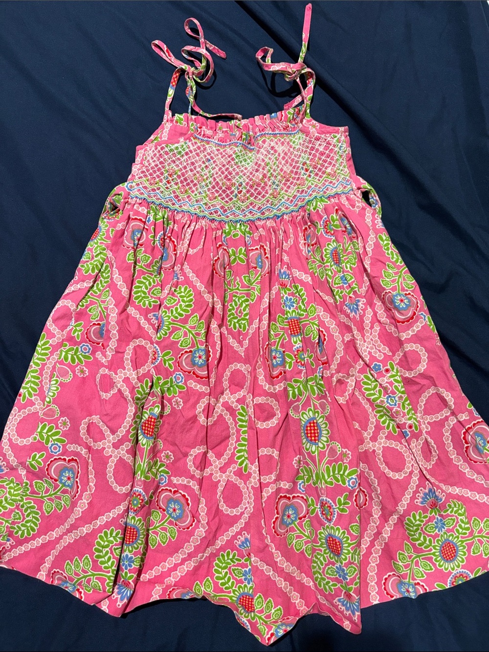 Girls Pink Floral Smocked Sundress